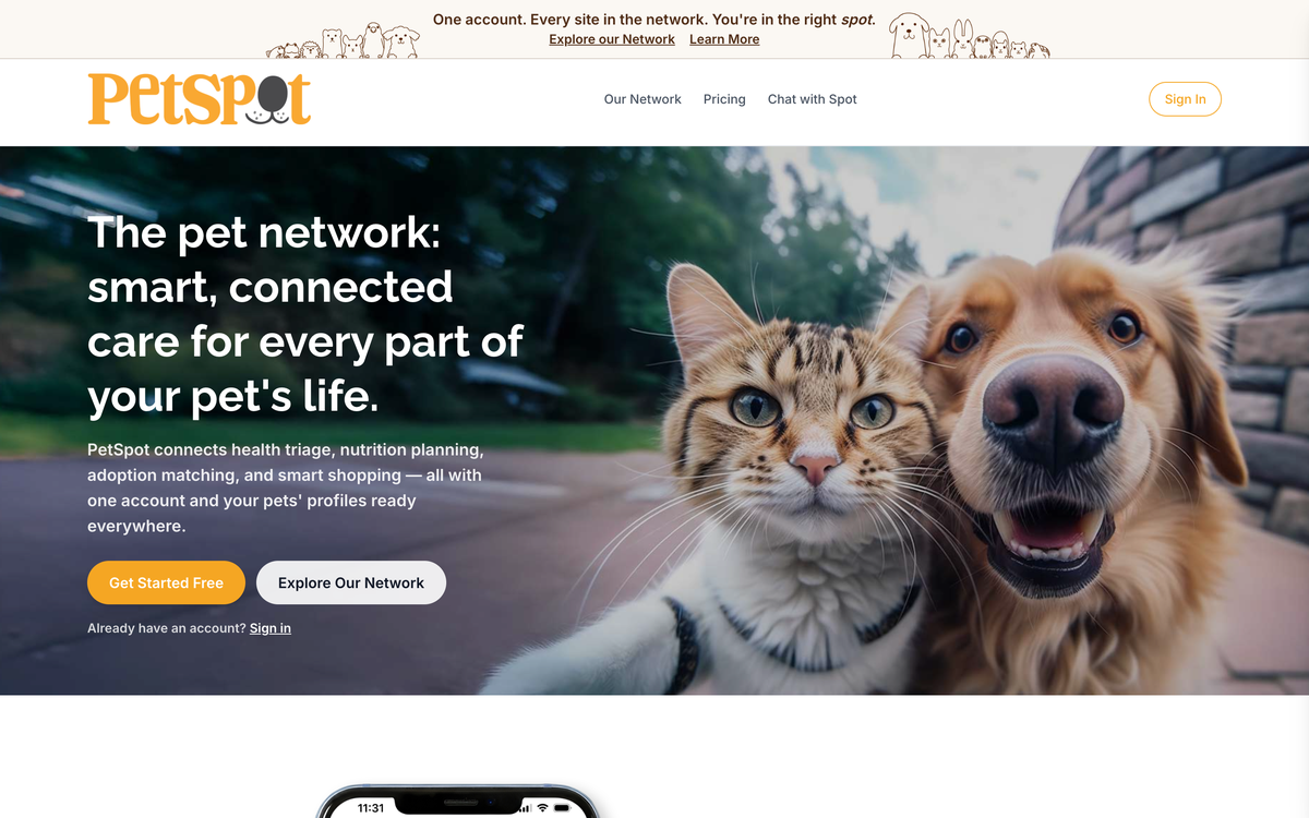 petspot.ai home page — Spot, the pet care assistant